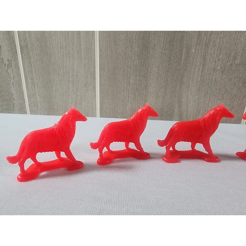 VIntage Farm Animal Figurines Red Plastic Dog Goat Sheep Set of 6